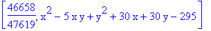 [46658/47619, x^2-5*x*y+y^2+30*x+30*y-295]